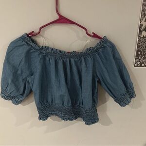 Blue Off-Shoulder Smocked Top